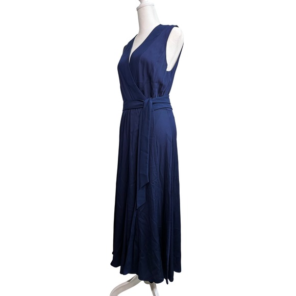 NWT Diane Von Furstenberg Penelope Navy Blue Sleeveless Silk Wrap Midi Dress 6 - Picture 2 of 11